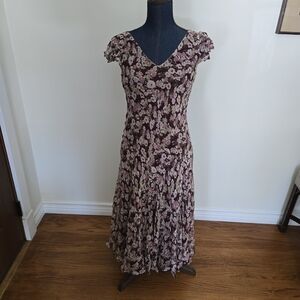Charter Club Brown and Cream Ruffled Midi Sundress